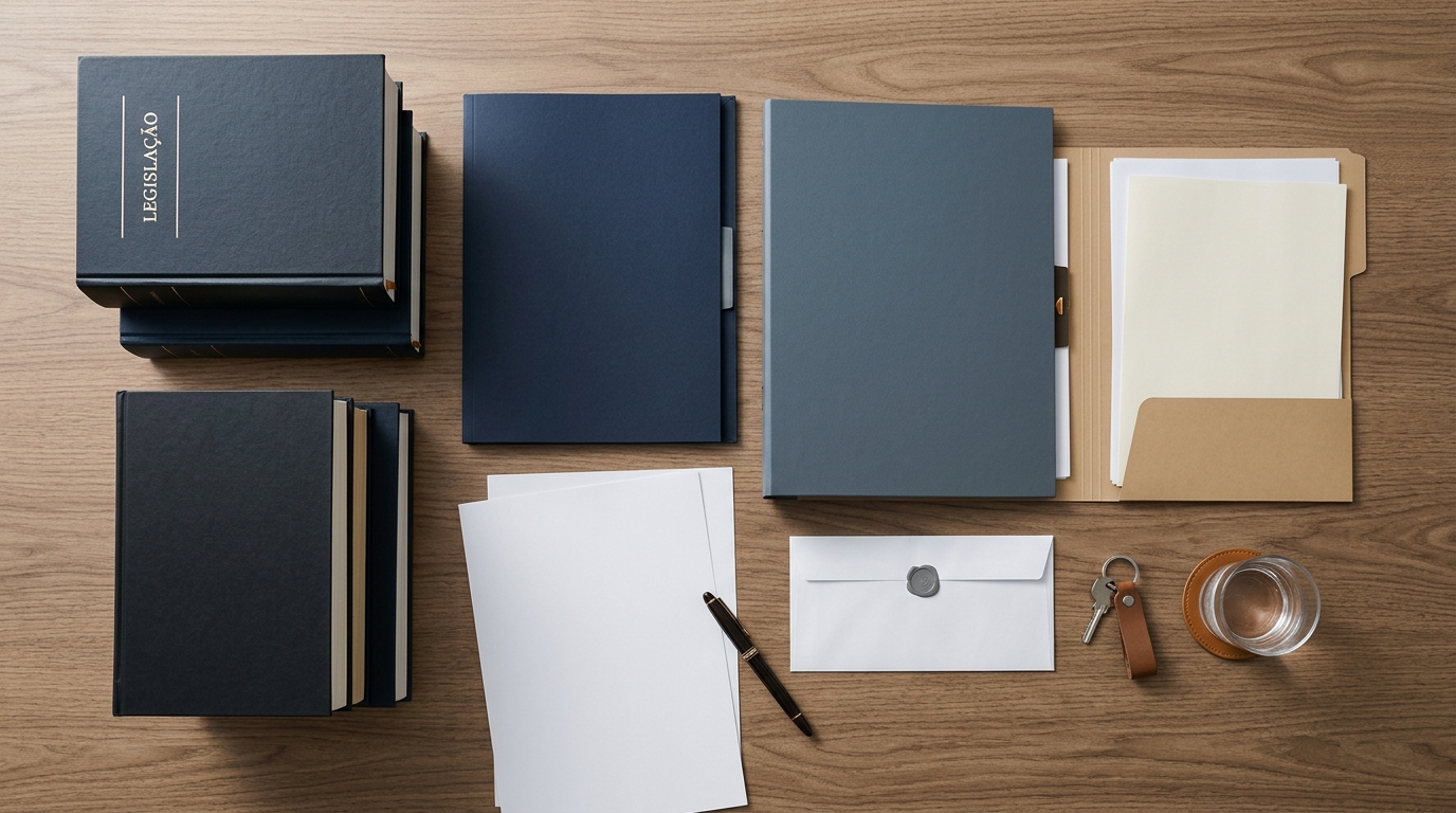 Pastas e documentos organizados sobre mesa de escritório representando planejamento tributário.